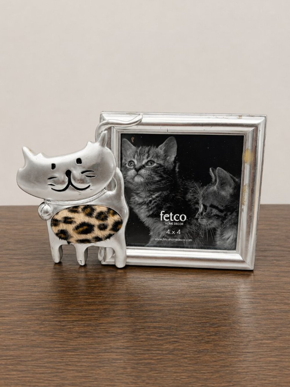 Fetco Cat 4x4 Picture Frame Silver Leopard Print Kitty Photo Frame Home Decor